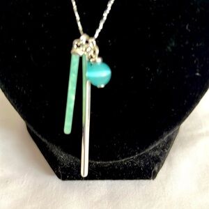 LAUREN CONRAD Necklace, 32" Silver-tone Chain, Blue Ball, Jade & silver color